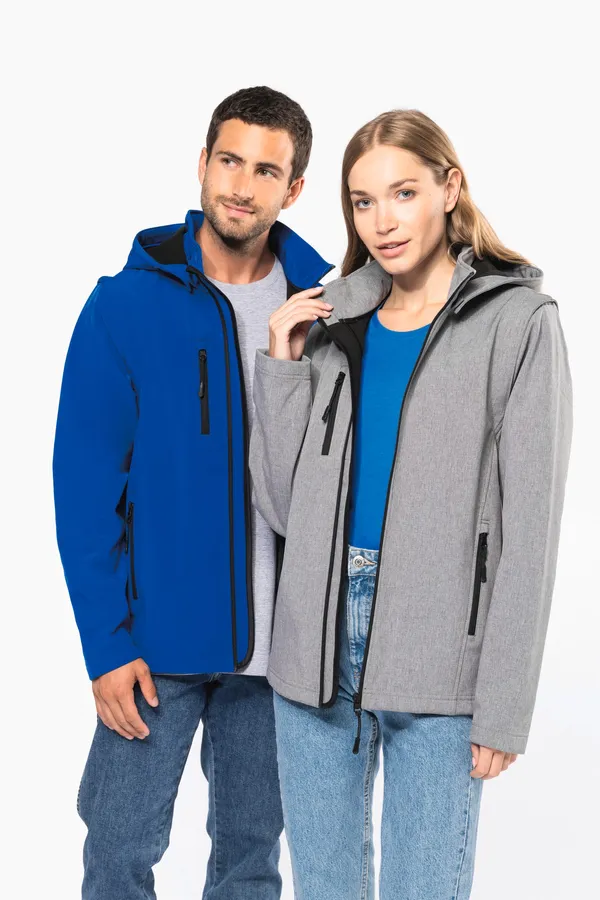 3-lagige Unisex-Softshell-Jacke mit Kapuze und abnehmbaren Ärmeln