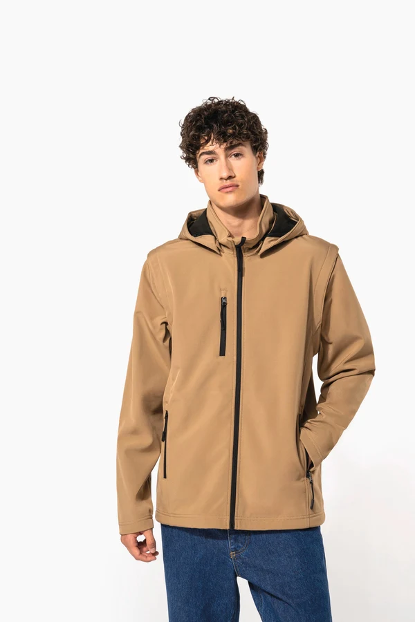 3-lagige Unisex-Softshell-Jacke mit Kapuze und abnehmbaren Ärmeln
