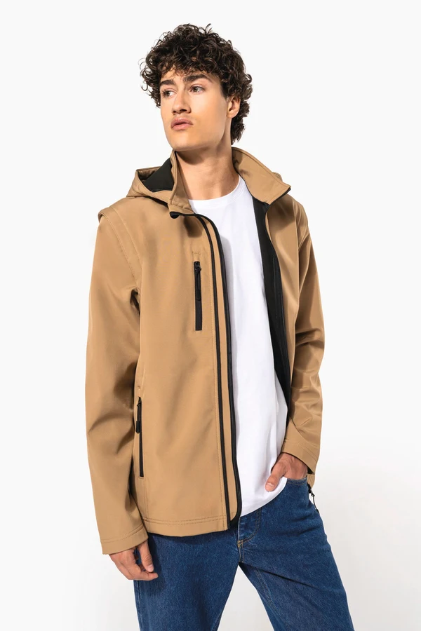 3-lagige Unisex-Softshell-Jacke mit Kapuze und abnehmbaren Ärmeln