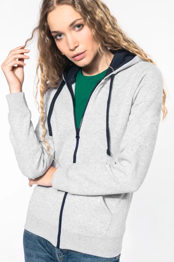 DAMEN-KAPUZENSWEATSHIRT BICOLOR mit Reißverschluss