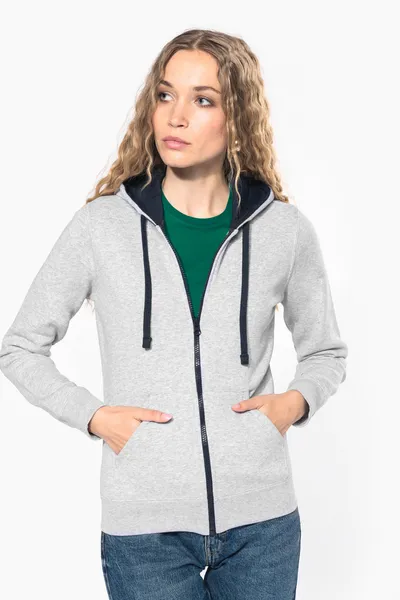 DAMEN-KAPUZENSWEATSHIRT BICOLOR mit Reißverschluss