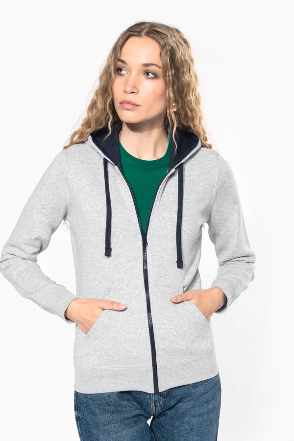 DAMEN-KAPUZENSWEATSHIRT BICOLOR mit Reißverschluss