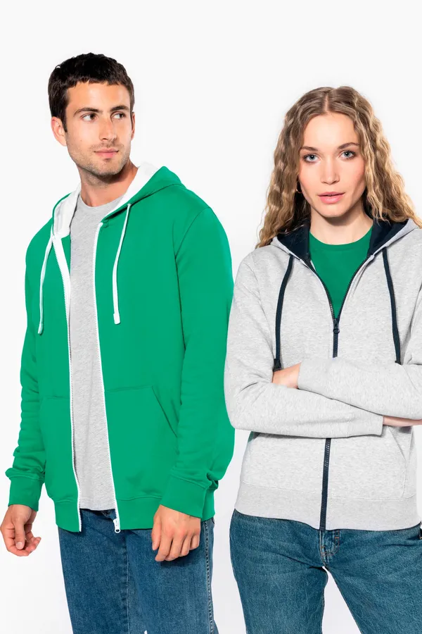 DAMEN-KAPUZENSWEATSHIRT BICOLOR mit Reißverschluss