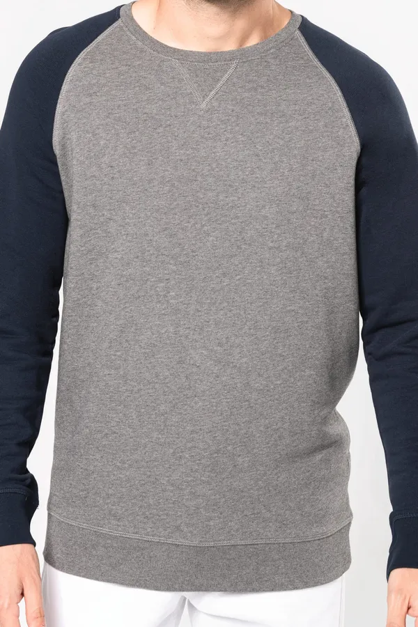 Zweifarbiges Herren-Sweatshirt French Terry BIO mit Rundhalsausschnitt und Raglanärmeln