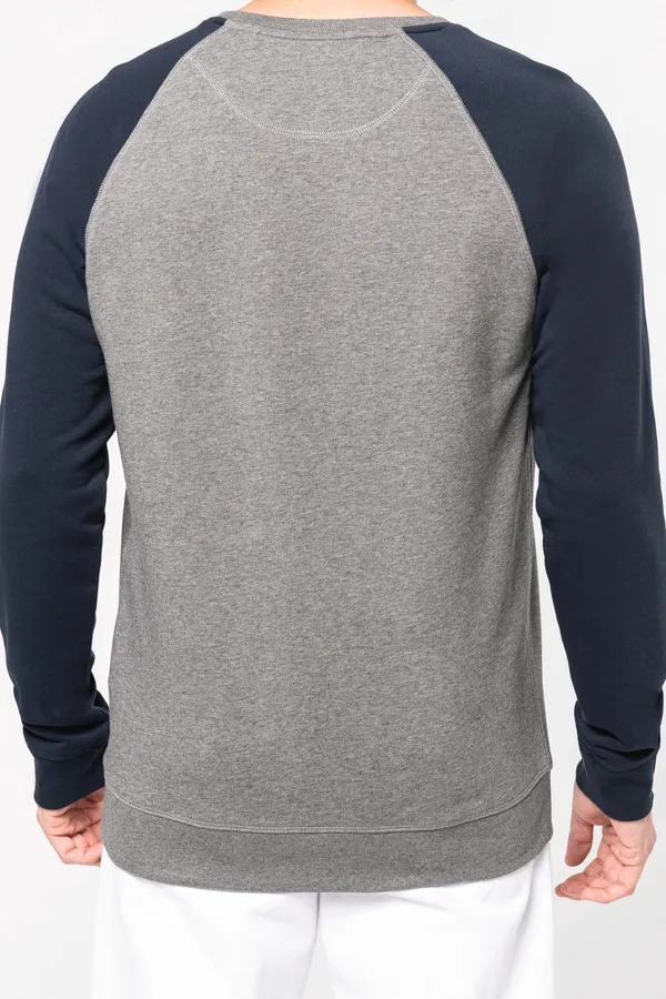 Zweifarbiges Herren-Sweatshirt French Terry BIO mit Rundhalsausschnitt und Raglanärmeln