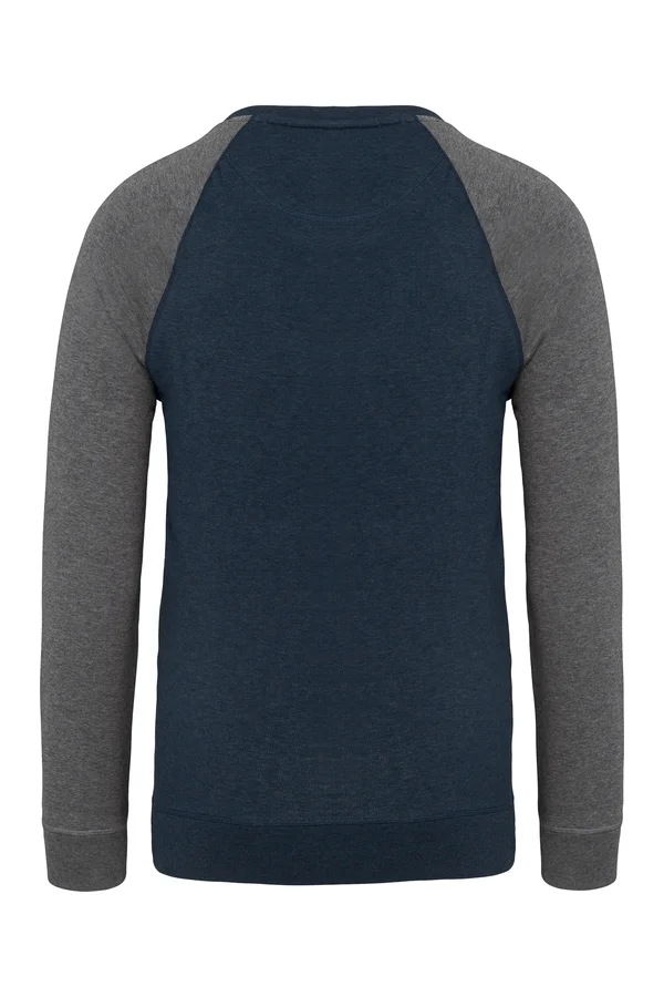 Zweifarbiges Herren-Sweatshirt French Terry mit Rundhalsausschnitt und Raglanärmeln AUS BIO-Baumwolle French Navy Heather / Grey Heather