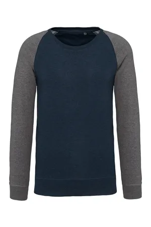 Zweifarbiges Herren-Sweatshirt French Terry mit Rundhalsausschnitt und Raglanärmeln AUS BIO-Baumwolle French Navy Heather / Grey Heather