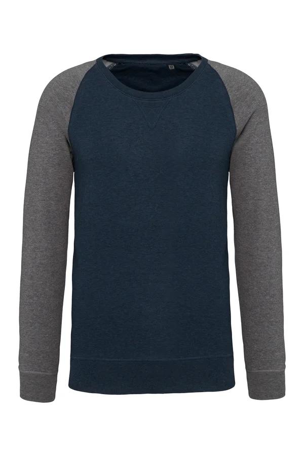 Zweifarbiges Herren-Sweatshirt French Terry mit Rundhalsausschnitt und Raglanärmeln AUS BIO-Baumwolle French Navy Heather / Grey Heather