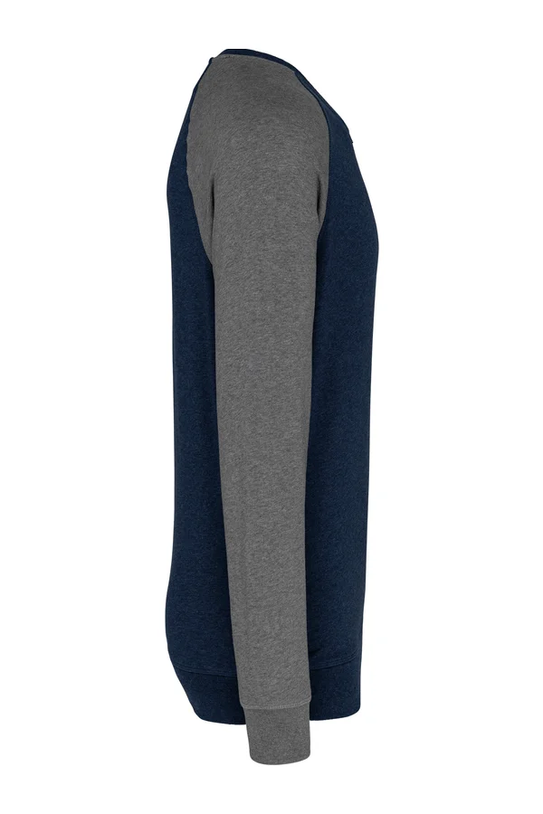 Zweifarbiges Herren-Sweatshirt French Terry mit Rundhalsausschnitt und Raglanärmeln AUS BIO-Baumwolle French Navy Heather / Grey Heather
