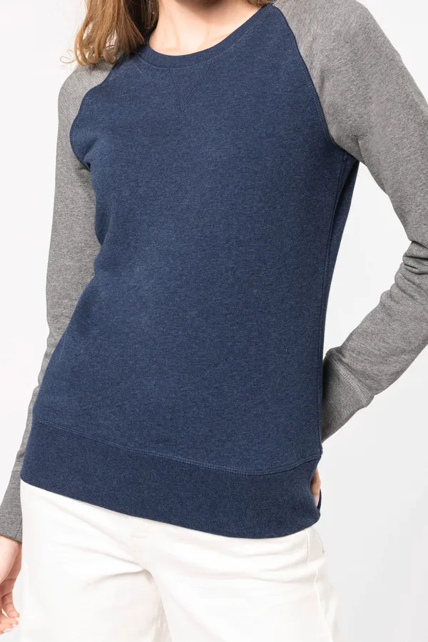 Zweifarbiges Damen-Sweatshirt French Terry BIO mit Rundhalsausschnitt und Raglanärmeln