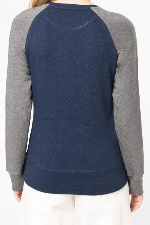 Zweifarbiges Damen-Sweatshirt French Terry BIO mit Rundhalsausschnitt und Raglanärmeln