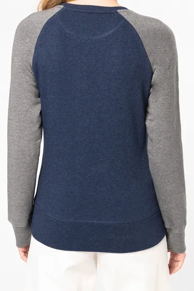 Zweifarbiges Damen-Sweatshirt French Terry BIO mit Rundhalsausschnitt und Raglanärmeln