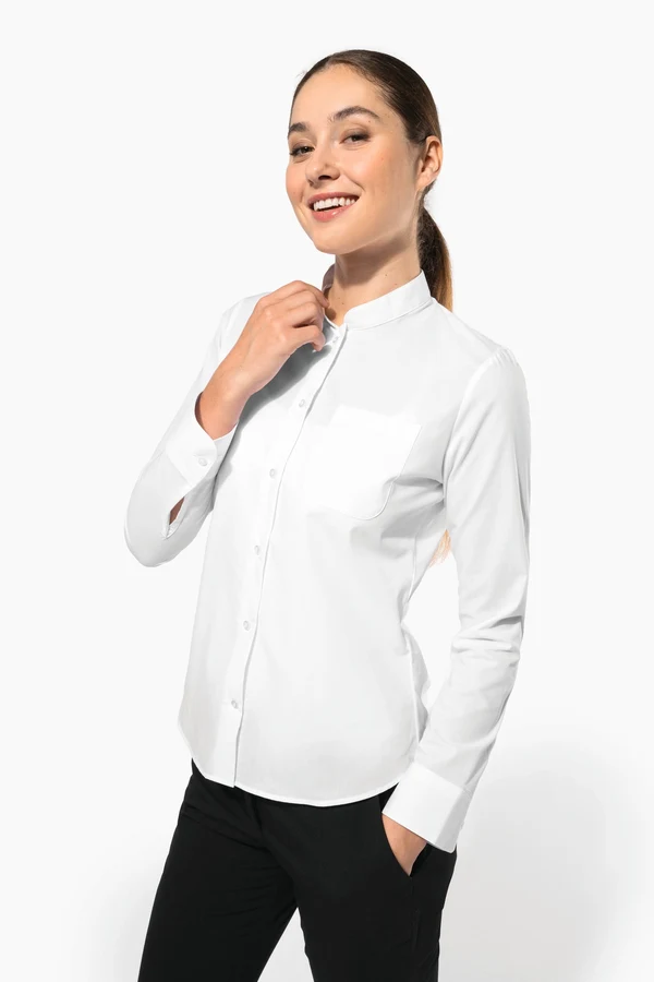 Damen hemdbluse mao-kragen langarm