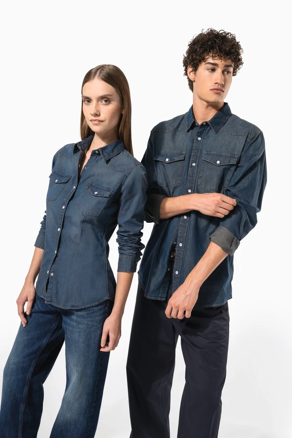 Damen denim-hemd langarm