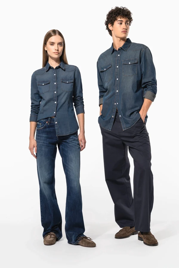 Damen denim-hemd langarm