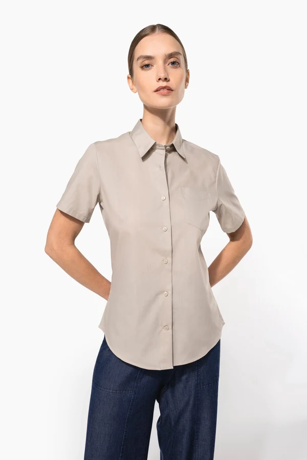 Popeline-Kurzarmhemd Baumwollpolyester pflegeleicht für Damen