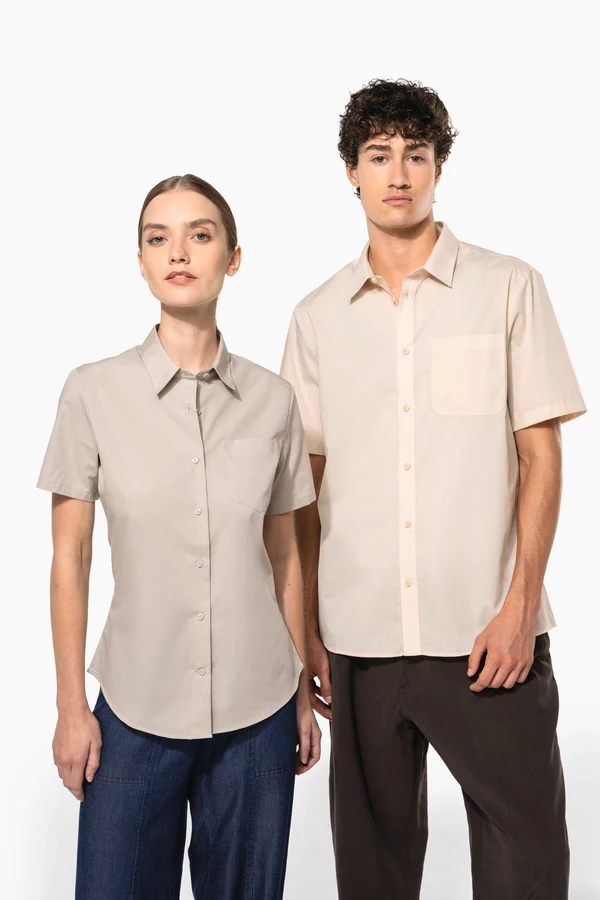 Popeline-Kurzarmhemd Baumwollpolyester pflegeleicht für Damen