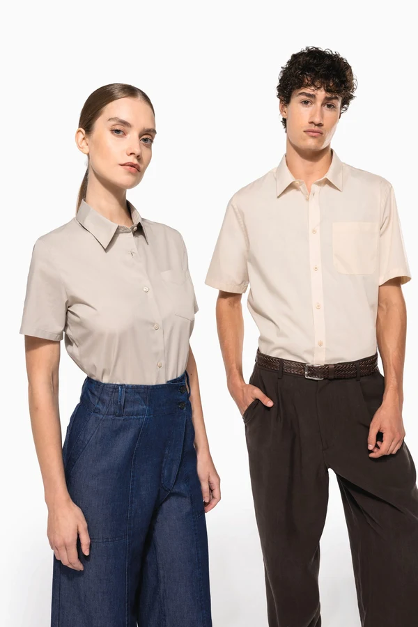 Popeline-Kurzarmhemd Baumwollpolyester pflegeleicht für Damen