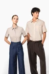 Popeline-Kurzarmhemd Baumwollpolyester pflegeleicht für Damen