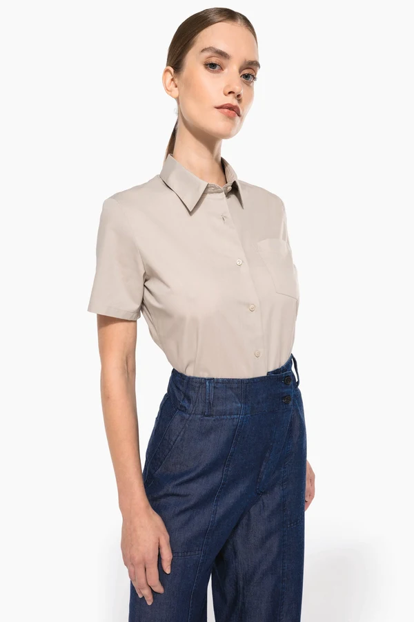 Popeline-Kurzarmhemd Baumwollpolyester pflegeleicht für Damen