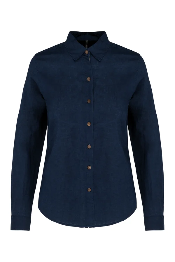 Leinen Bluse langarm Navy