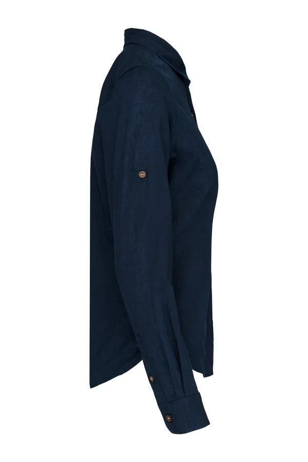 Leinen Bluse langarm Navy