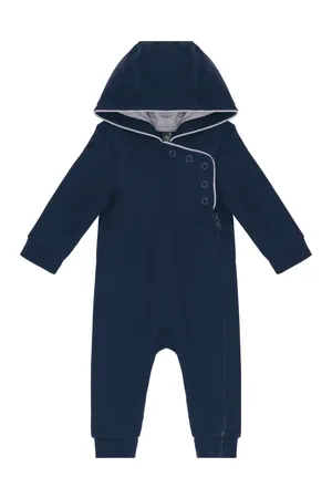 Babystrampler mit Kapuze Navy / Oxford Grey