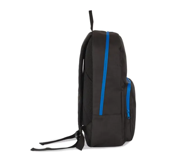 Backpack with contrasting zip fastenings
