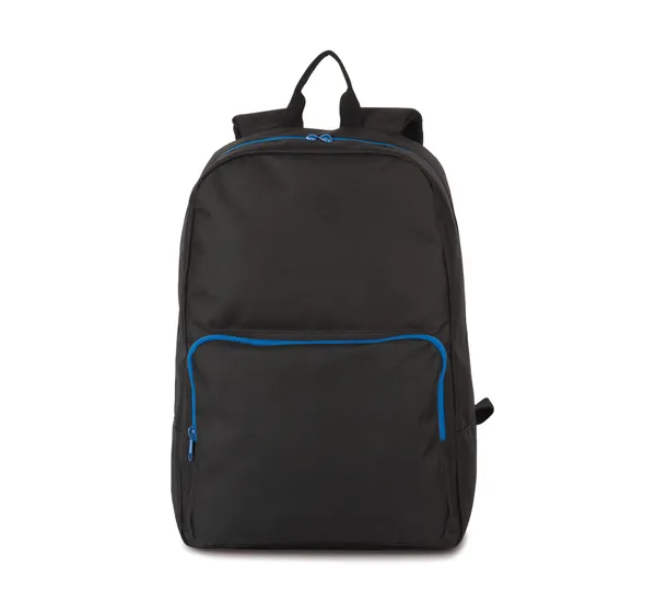 Backpack with contrasting zip fastenings