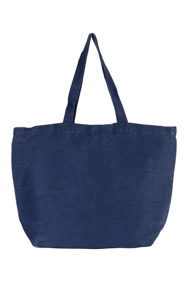 Große Jute-Baumwoll-Tasche mit Innenfutter Washed Midnight Blue