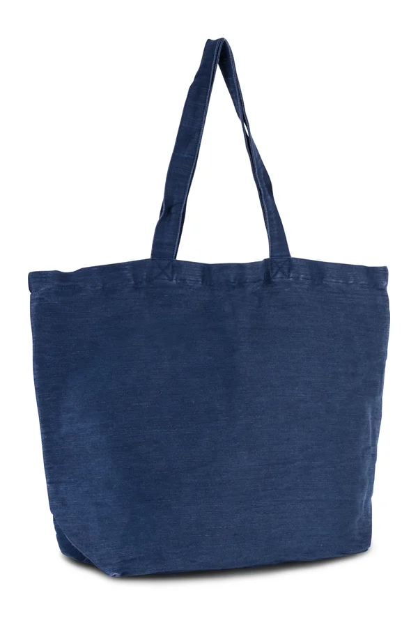 Große Jute-Baumwoll-Tasche mit Innenfutter Washed Midnight Blue