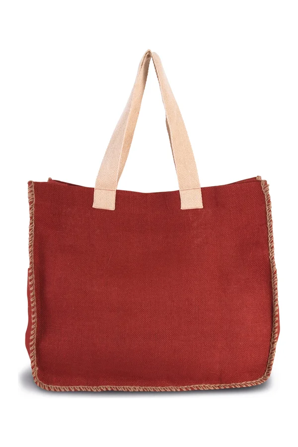 Jutetasche mit Kontrastnähten Arandano Red / Natural