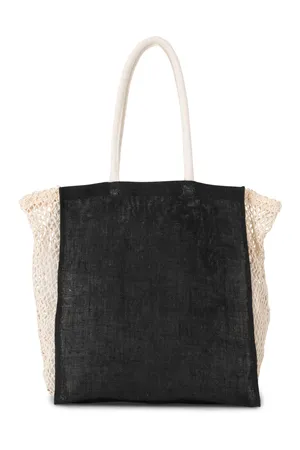 Shoppingtasche mit Seitenfalte aus Mesh Black / Natural