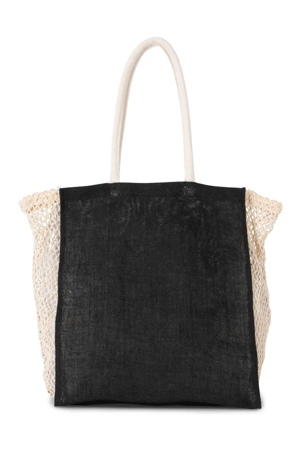 Shoppingtasche mit Seitenfalte aus Mesh Black / Natural