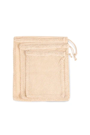 Mesh bag with drawstring carry handle