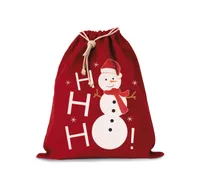 Cotton bag with snowman design and drawcord closure