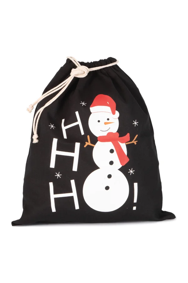 Baumwolltasche mit Kordelzug und Schneemannmotiv Black