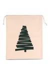 Cotton bag with Christmas tree design and drawcord closure.