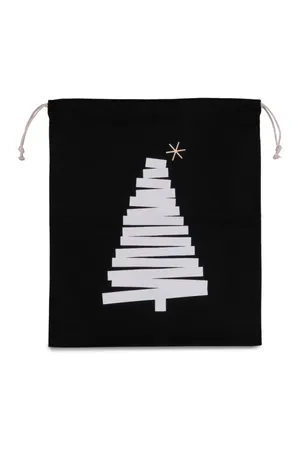 Baumwolltasche mit Kordelzug und Tannenbaummotiv Black