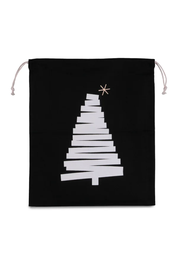 Baumwolltasche mit Kordelzug und Tannenbaummotiv Black