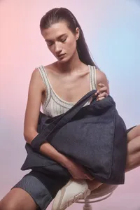 Recycled cotton denim look large shopper