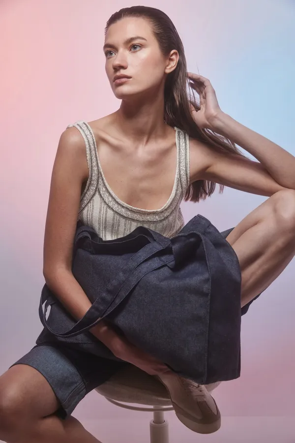 Recycled cotton denim look large shopper