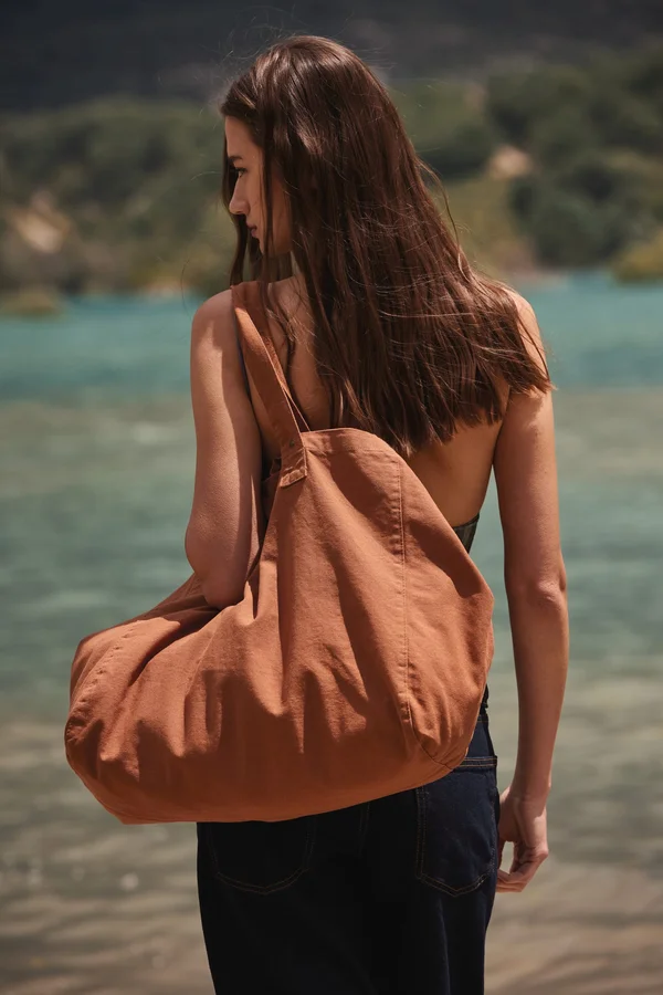 Shoppingtasche aus ausgewaschener Baumwolle Washed Caramel Coffee