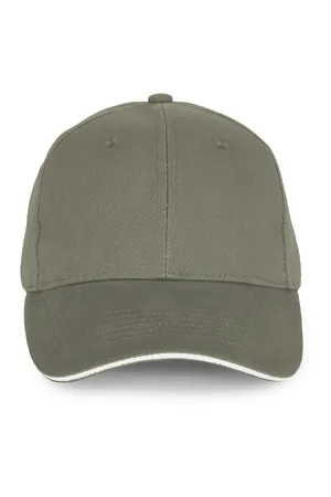 6-Panel-Kappe aus biologischer Baumwolle mit Kontrast-Sandwichschirm Almond Green / Ivory