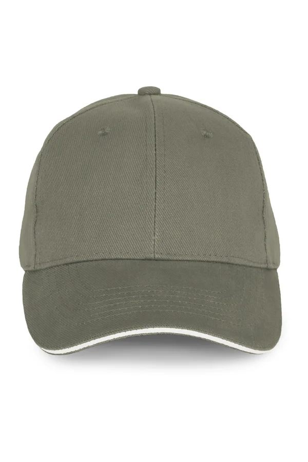 6-Panel-Kappe aus biologischer Baumwolle mit Kontrast-Sandwichschirm Almond Green / Ivory