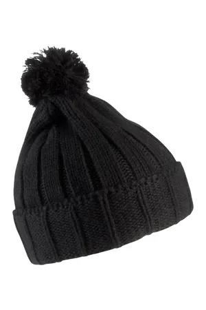 Bommelmütze mit Umschlag. Black