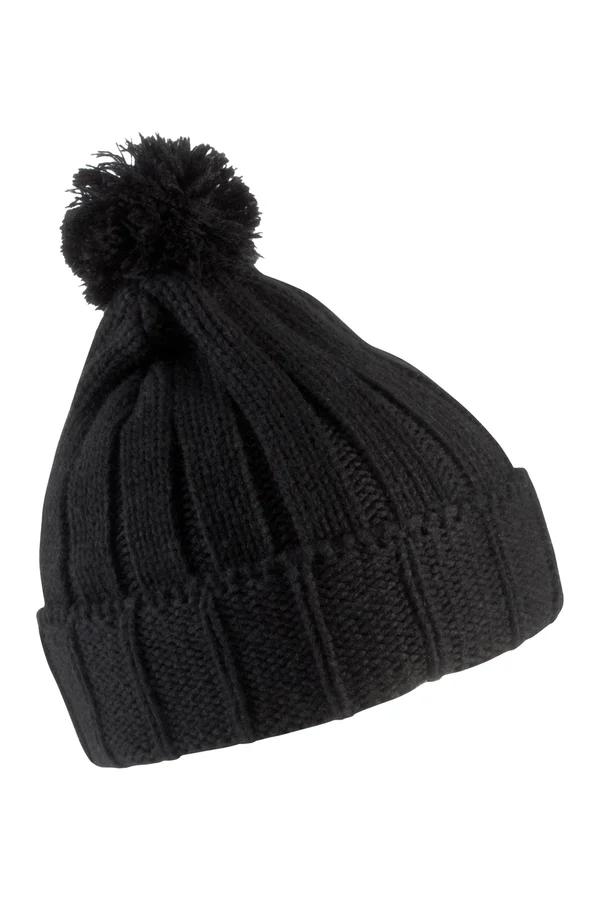 Bommelmütze mit Umschlag. Black