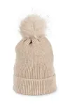 Bommelmütze mit recyceltem Garn Light Sand Heather