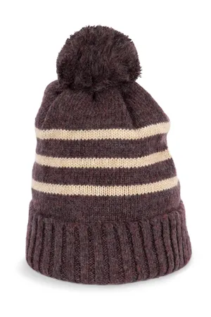 Gestreifte Strickmütze mit recyceltem Garn Dark Rosewood heather / Light Sand Heather