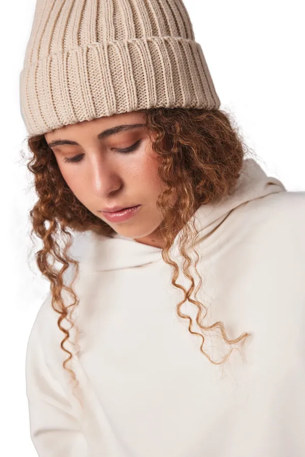 Double ribbed beanie with turn-up